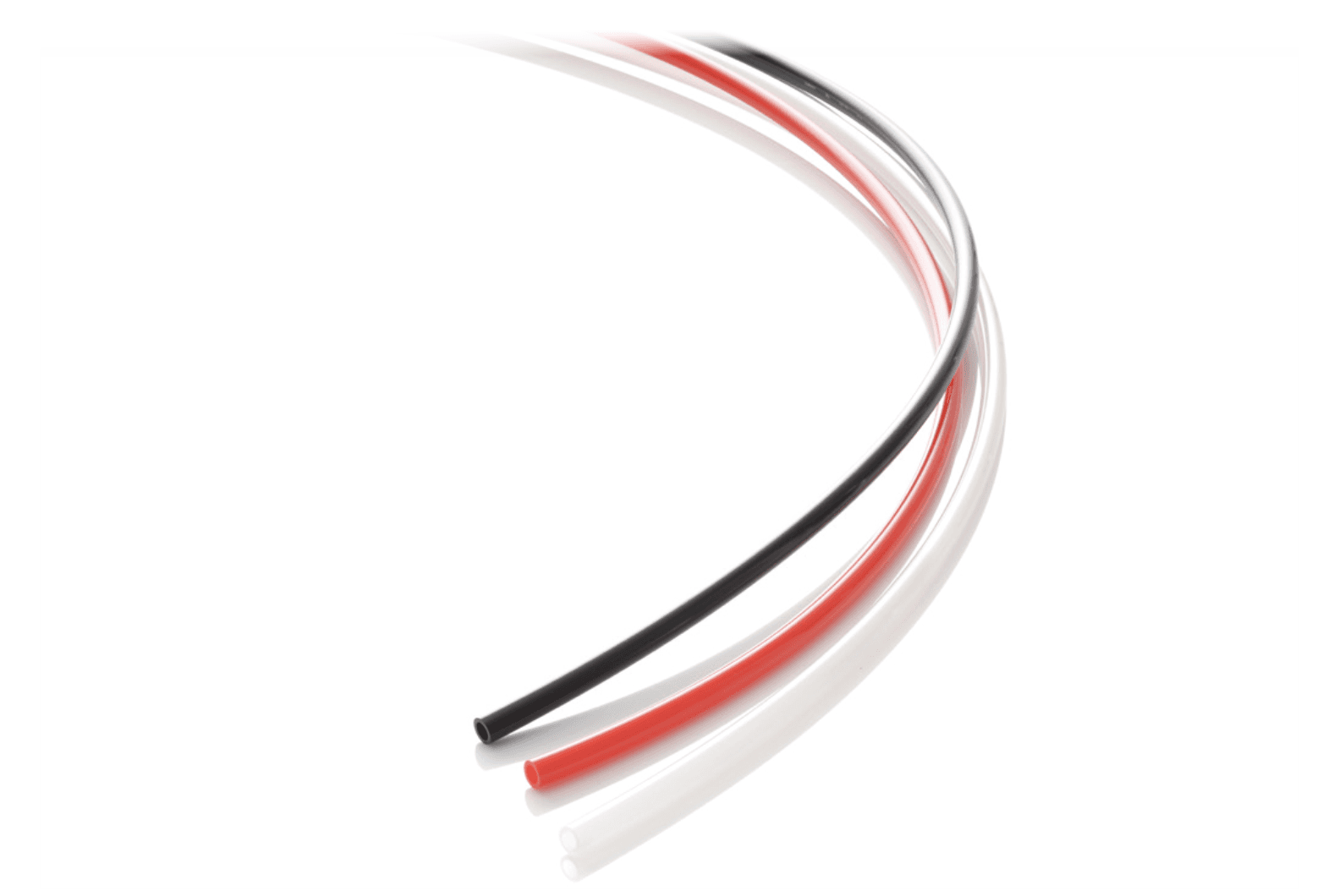 Junkosha ITF-01 Nylon Tubing in black, red, and milky-white
