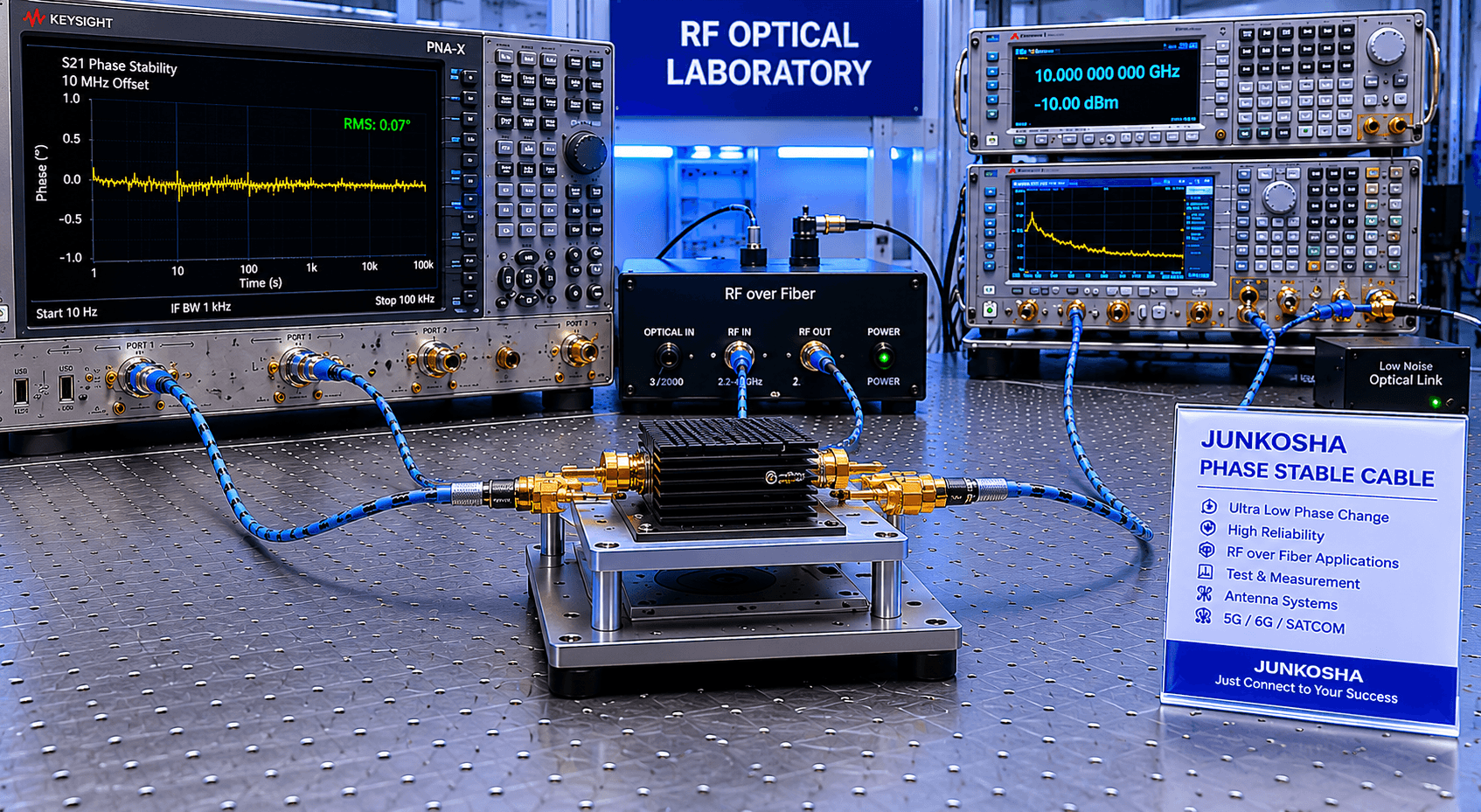 Phase-stable RF cables connected to a vector network analyzer