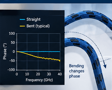 Chart showing phase change across frequency for a bent cable versus a straight one