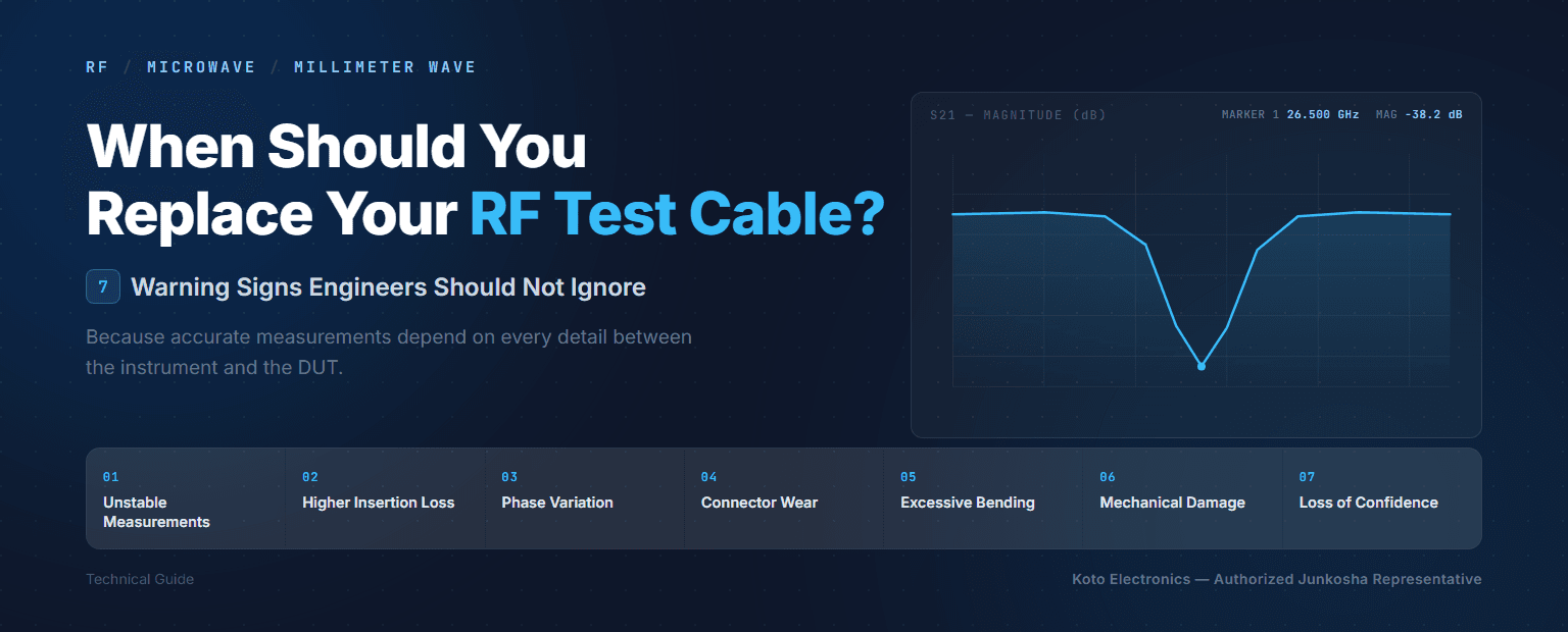 When Should You Replace Your RF Test Cable? 7 Warning Signs — with an S-parameter trace and the list of warning signs